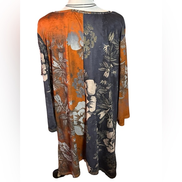 865. Simply Aster by Firmiana 3/4 sleeve Brown & slate Tunic dress 1X - Picture 4 of 8